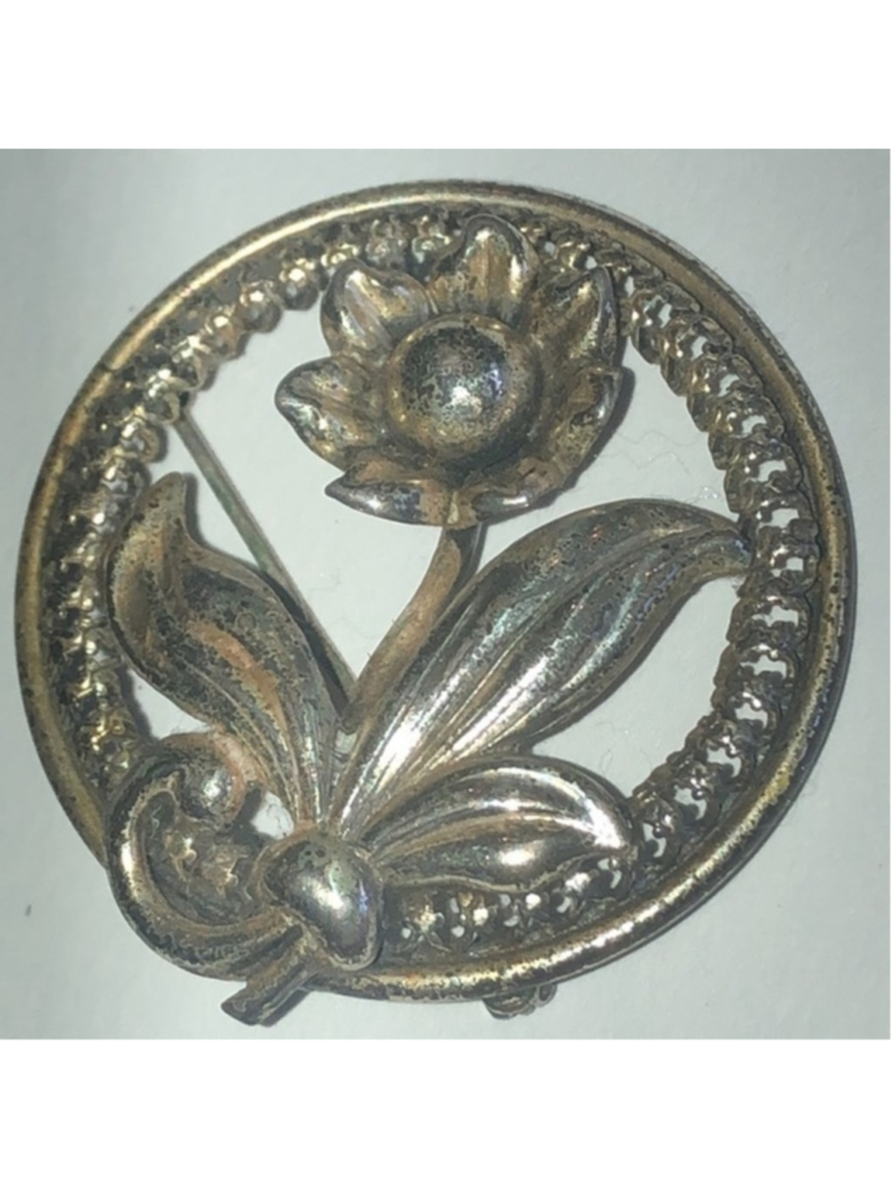 Danecraft Sterling Silver Floral Round Brooch Shoulder Pin